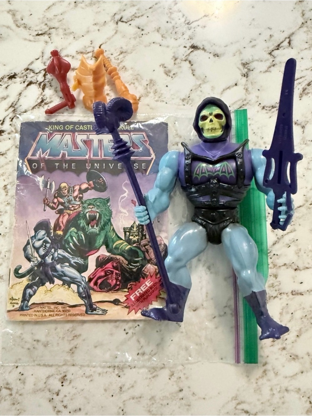 1980’s Skeletor Action Figure with Accessories, & Mini Comic Book